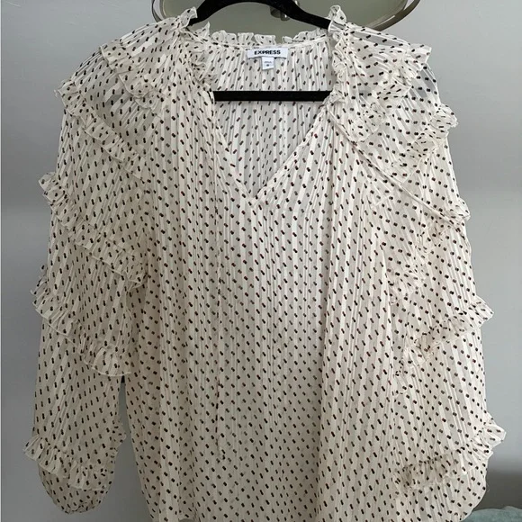 Express White Patterned Ruffle Blouse - Picture 1 of 5